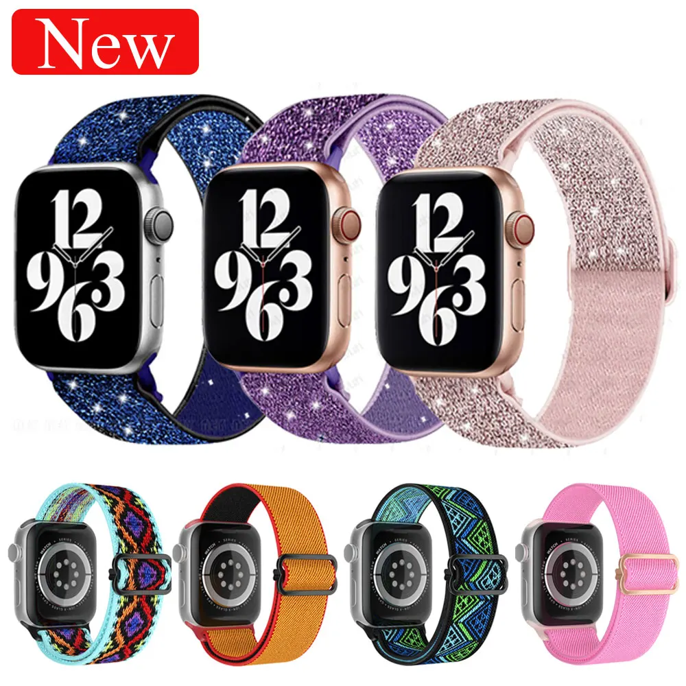 

Bohemian Nylon Strap for Apple Watch ultra Serie 8/7 49mm 41mm 45mm 38/42 Elastic PRIDE Bracelet iWatch 6 5 4 3 Se Band 40/44mm