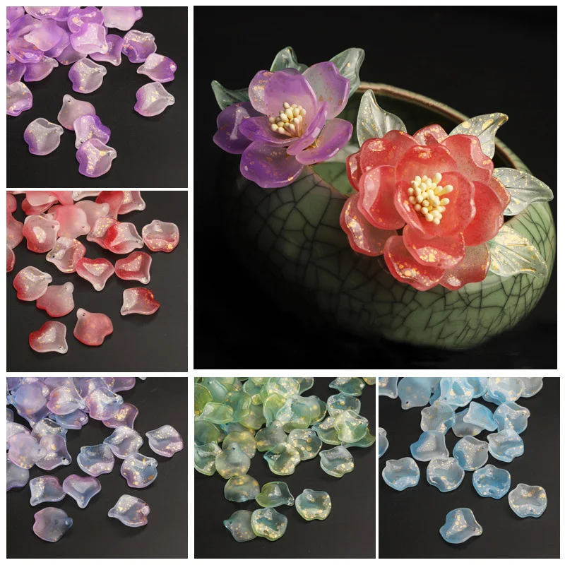 10pcs 19x18mm Flora Petal Lampwork Crystal Glass Loose Pendants Beads for Jewelry Making DIY Crafts Flower Findings