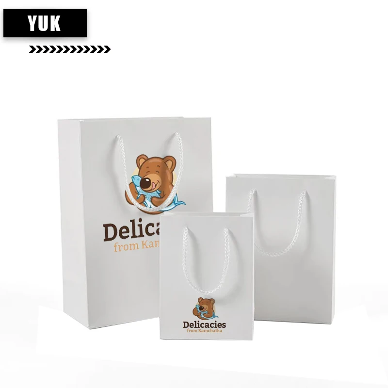 

Custom Printed White Kraft Paper Bag With Handle Thickened Snack Clothes Shopping Recyclable Paper Pouch