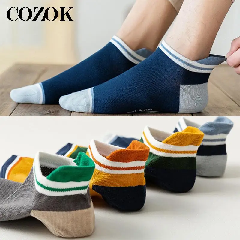 3 Pairs Mens Cotton Short Socks New Korean Style Trendy Sport Socks Summer Mesh Patchwork Male Ankle Sock Men Calcetines Hombre images - 6