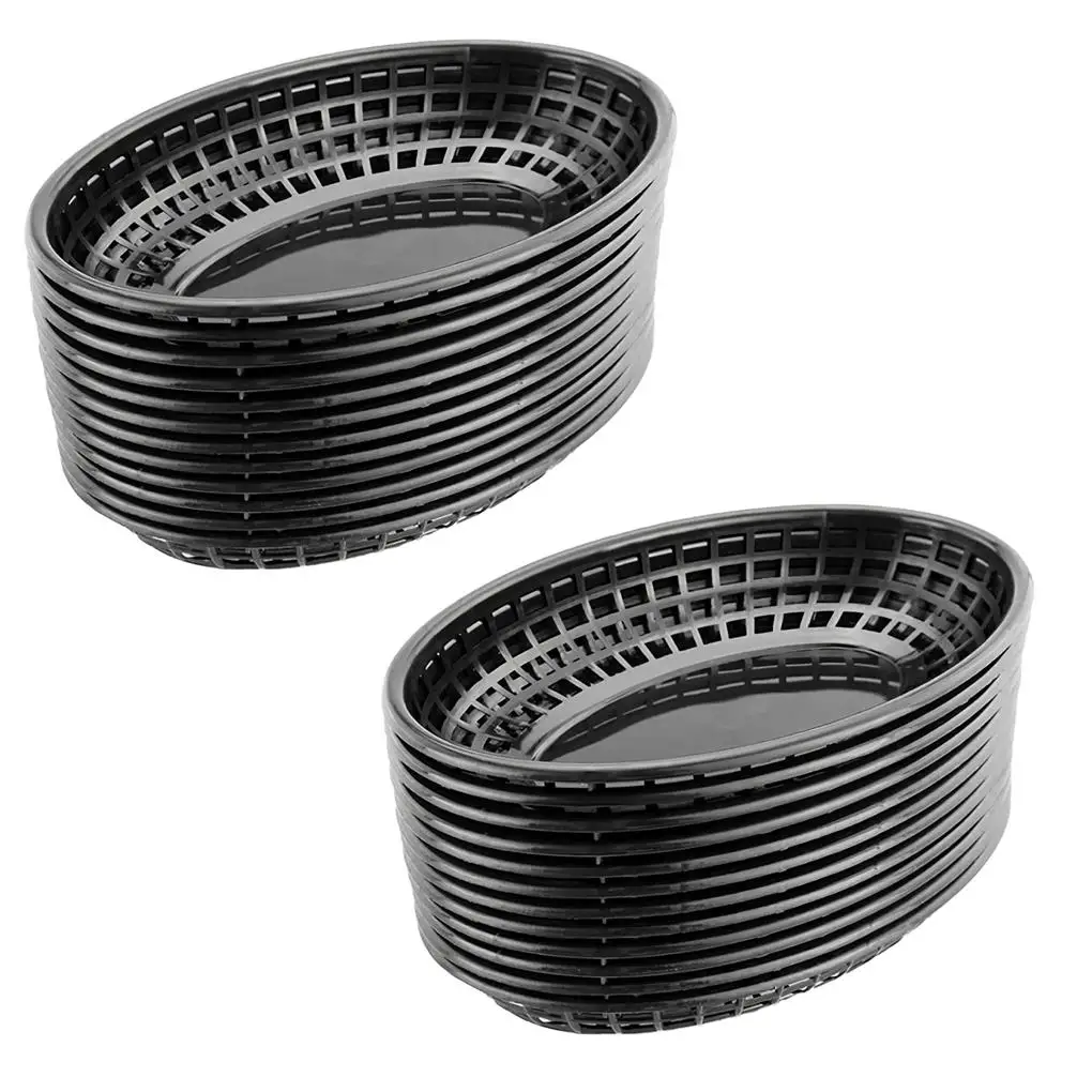 

24Pcs Fast Food Plastic Basket Compact Bread Plate Drainer Tray Sandwich