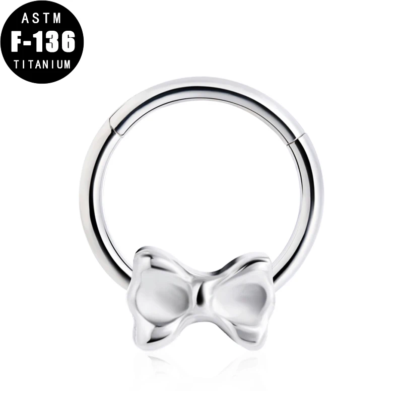 

ASTM F136 Titanium Nose Ring Clicker Bow Shape Piercing Jewelry Hinged Segment Hoop Rings Ear Cartilage Helix Earring for Women