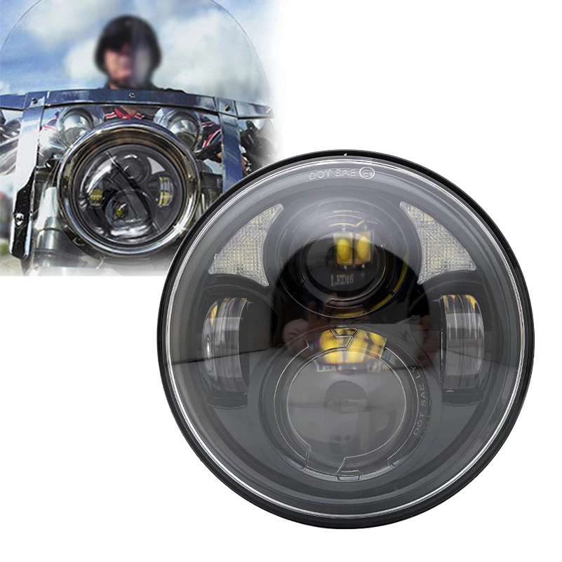 

DOT 5.75 Inch Led Headlight for Motorcycle headlamp High/Low Dual Beam with Angel eyes.