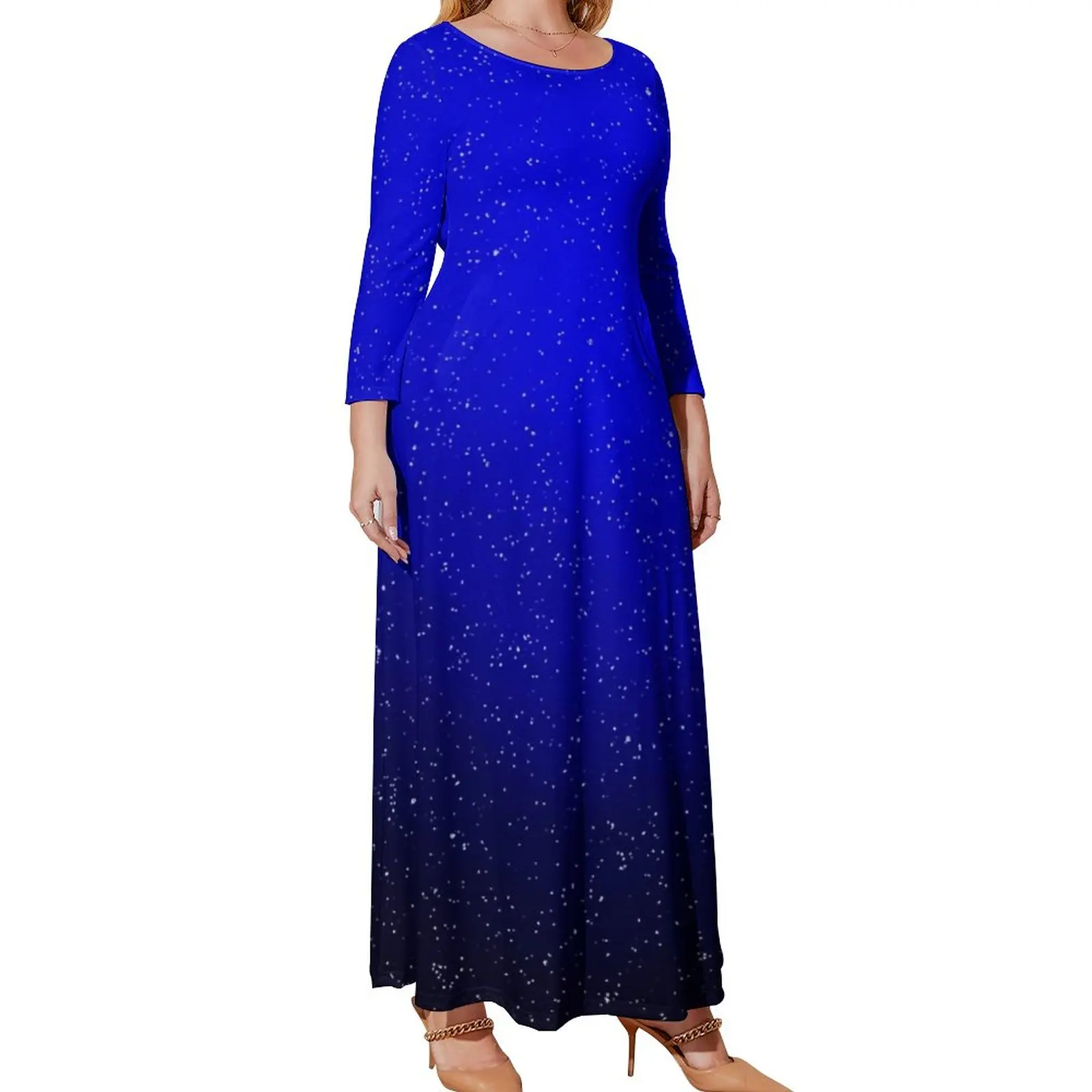 

Galaxy Sky Art Dress Long Sleeve Nigh Stars Print Kawaii Maxi Dress Spring Aesthetic Print Beach Long Dresses Plus Size 4XL 5XL