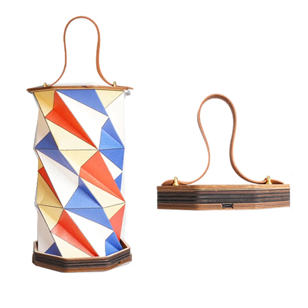 

10-80LM Wooden Folding Paper Lanterns Vintage Atmosphere Light 700mAh Stepless Dimming Type-C Rechargeable Outdoor Lighting