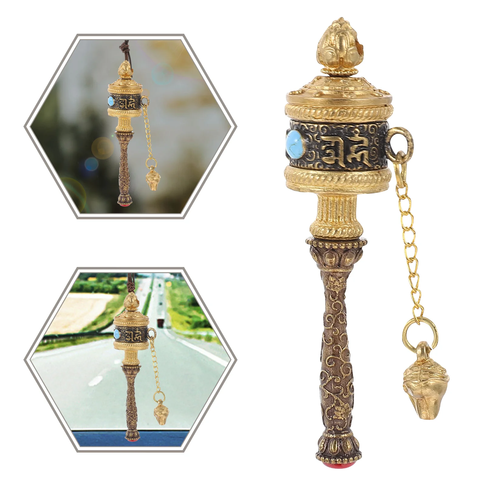

Prayer Wheel Hanging Pendant Decor Carhandhandheld Religious Decorations Dashboard Luck Good Ornament Wall Mini Tibet Wheels