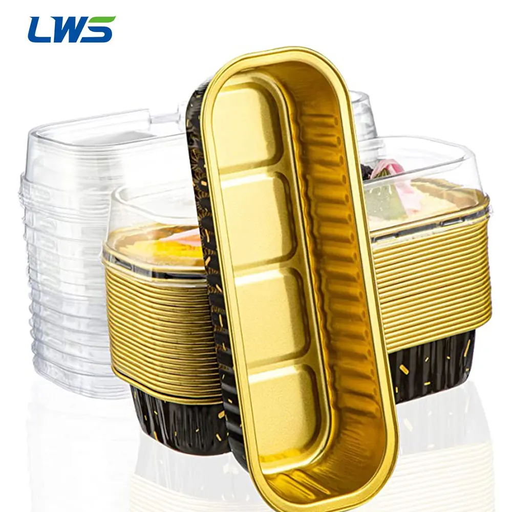 

50PCS 200ML Disposable Aluminum Foil Baking Pan With Spoon Lid Cheesecake Muffin Baking Cup Rectangular Foil Cupcake Liners