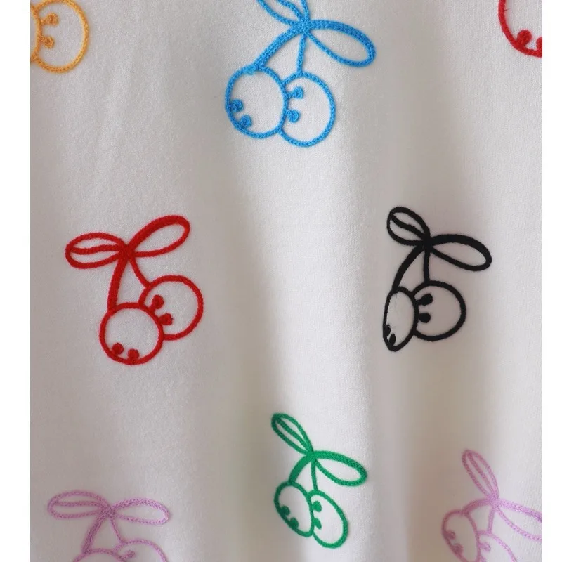 Новинка Осень-Зима Милый Молодежный красочный вышитый Вишневый пуловер с