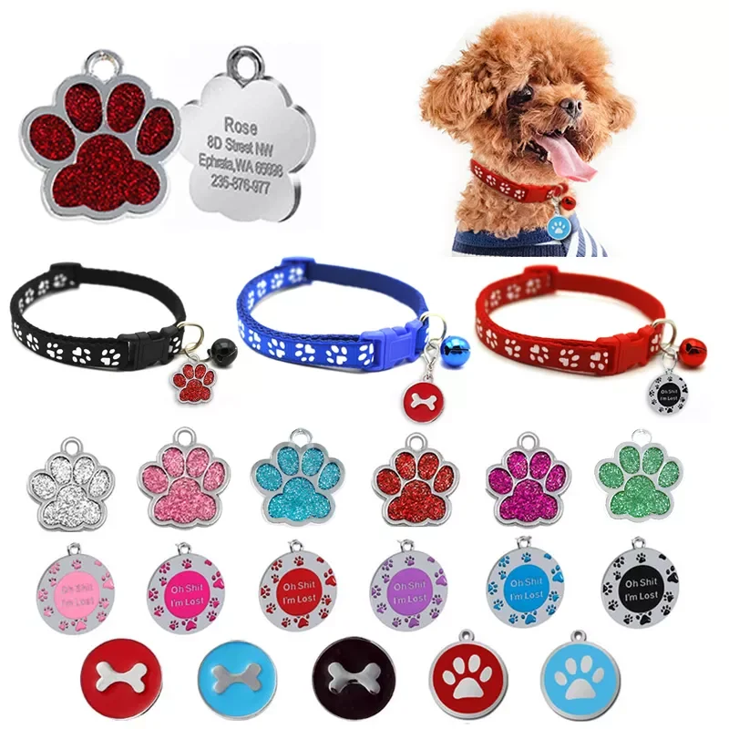 

Engrave Collar Pet Tag Bell Set Dog Cat Accessories Name Tags Customized ID Tag Collar Nameplate Anti-lost Pendant