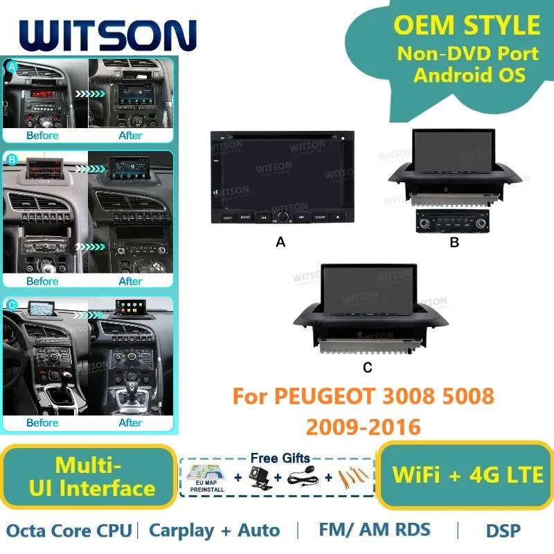 

WITSON Android 13 Auto Stereo For PEUGEOT 3008 5008 2009-2016 Car Multimedia GPS Navi Carplay Vehicle Head Unit