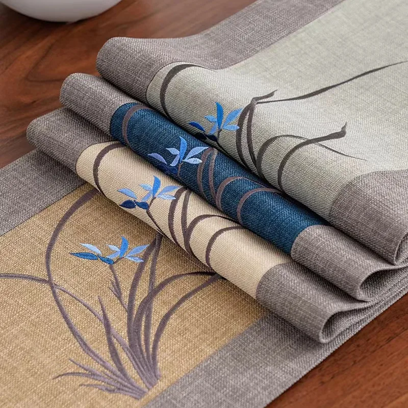 

Chinese Embroidery Table Runner Fabric High-end Tea Mat Zen Tablecloth Tea Towel Wedding Decoration Table Runners Table Cloth