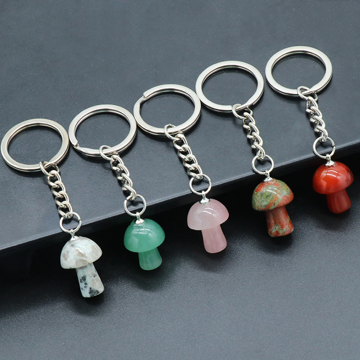 

1PC Natural Stone Mushroom Keychains Amethyst Quartzs Pendant Keychains Fit Women Jewelry Accessories Gift 15×20mm
