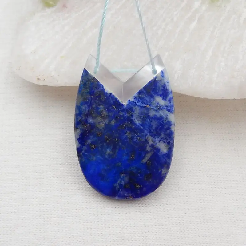 

Semiprecious Stone Necklace Natural Stone Shell,Lapis Lazuli Handmade Double Holes Pendant DIY Fashion Jewelry Bead 29x20x6mm 6g