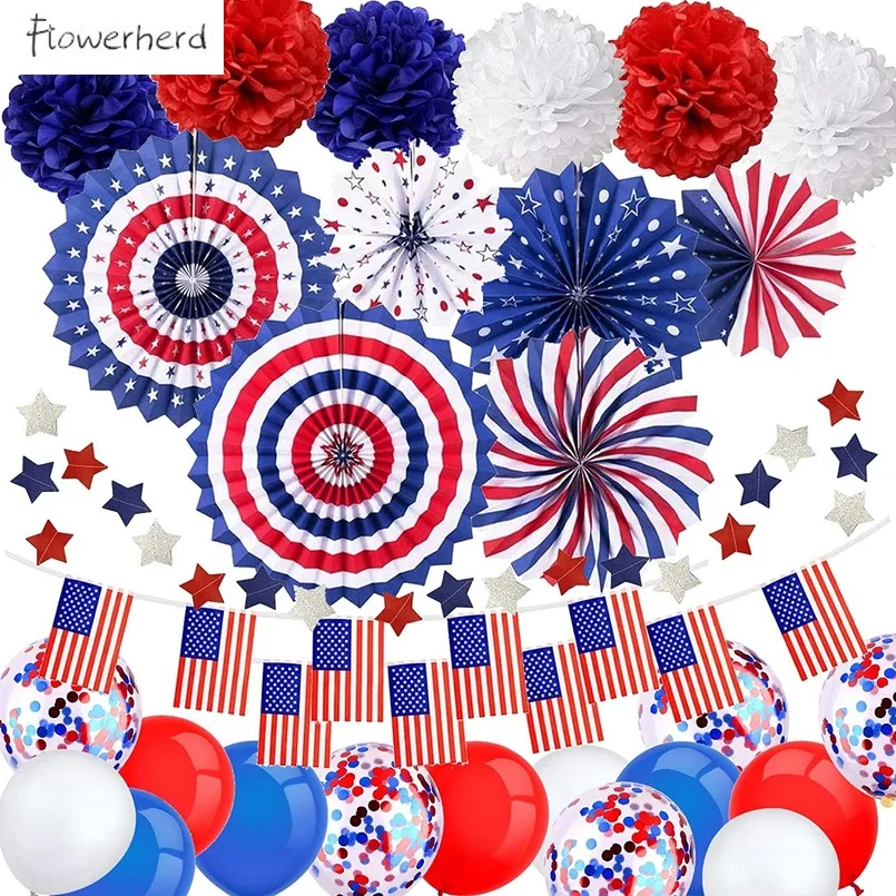 Patriotic Decoration Set 34 PACK American Independence Day Party Supplies Latex Confetti Balloon 4th of July Party Decorations