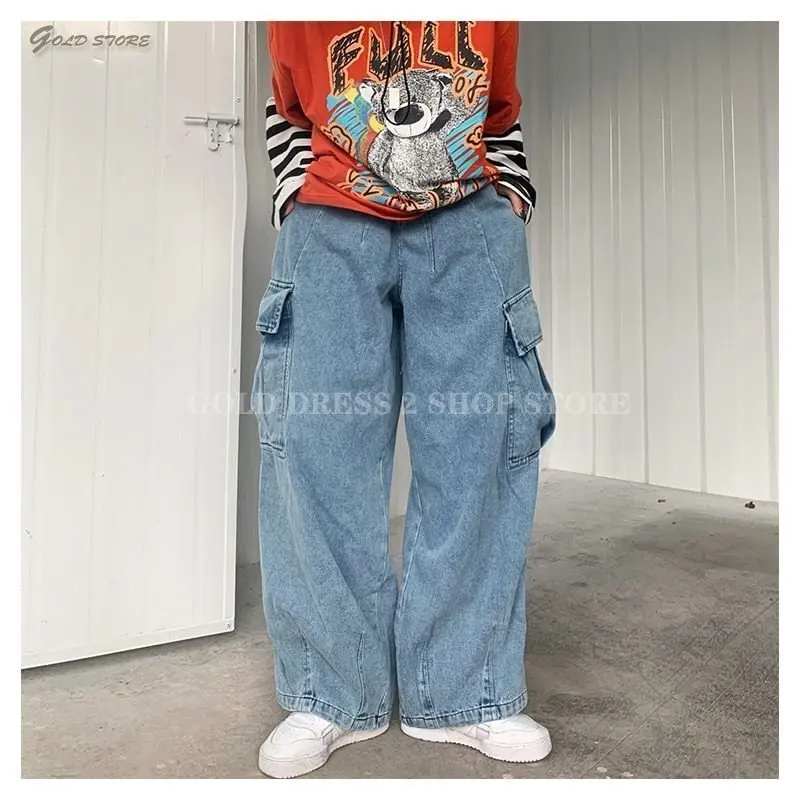 Jeans men's fall loose straight drop feeling pants cool cool retro trend wide-legged pants  men jeans