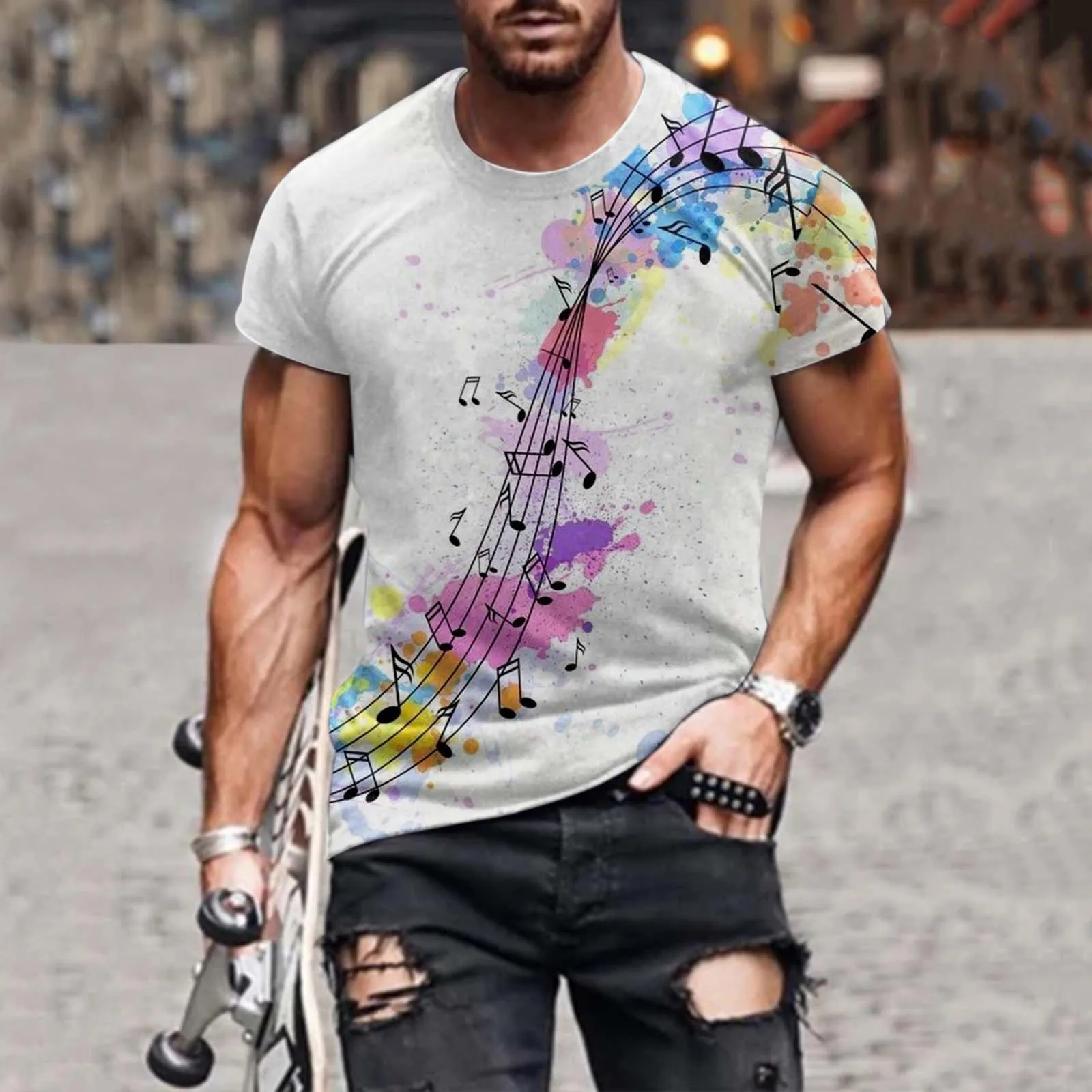 

Мужская Повседневная футболка с круглым вырезом и коротким рукавом с 3D принтом, блузка, топы, футболка с длинным рукавом для мужчин под скра...