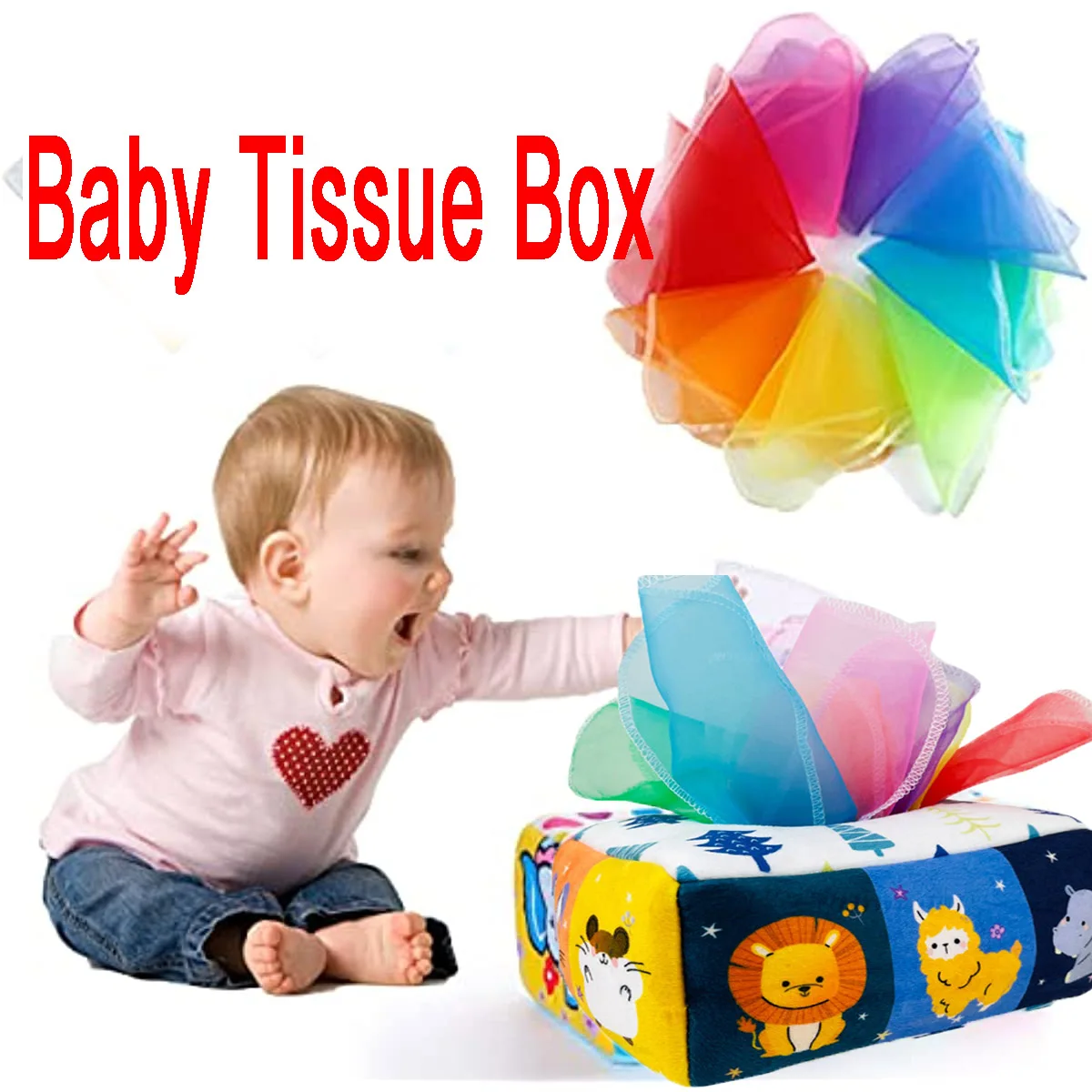 

Baby Magic Tissue Box Early Development Toy Montessori Toy for 6-12 Months Soft Sensory Toy Colorful Scarves for Kids Baby