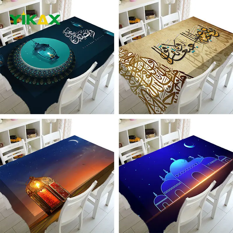 

Muslim Mosque Ramadan Tablecloth Home Table Cloth Kitchen Rectangle Crescent Moon Lantern Accessory Eid Family Party Tablecloths