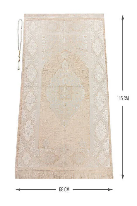 

IQRAH Luxury Light Color Ottoman Chenille Prayer Mat Rosary Gift Cream