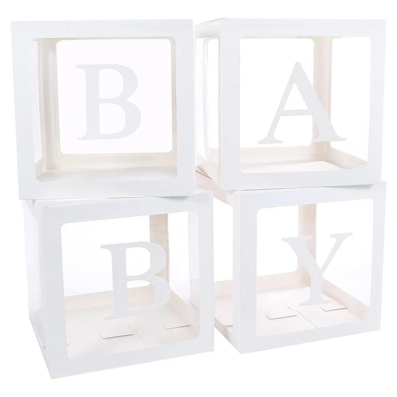 

4 Baby Boxes With Letter For Baby Shower Decorations Clear Baby Block Boxes For Baby Party Decoration Ballon Boxes