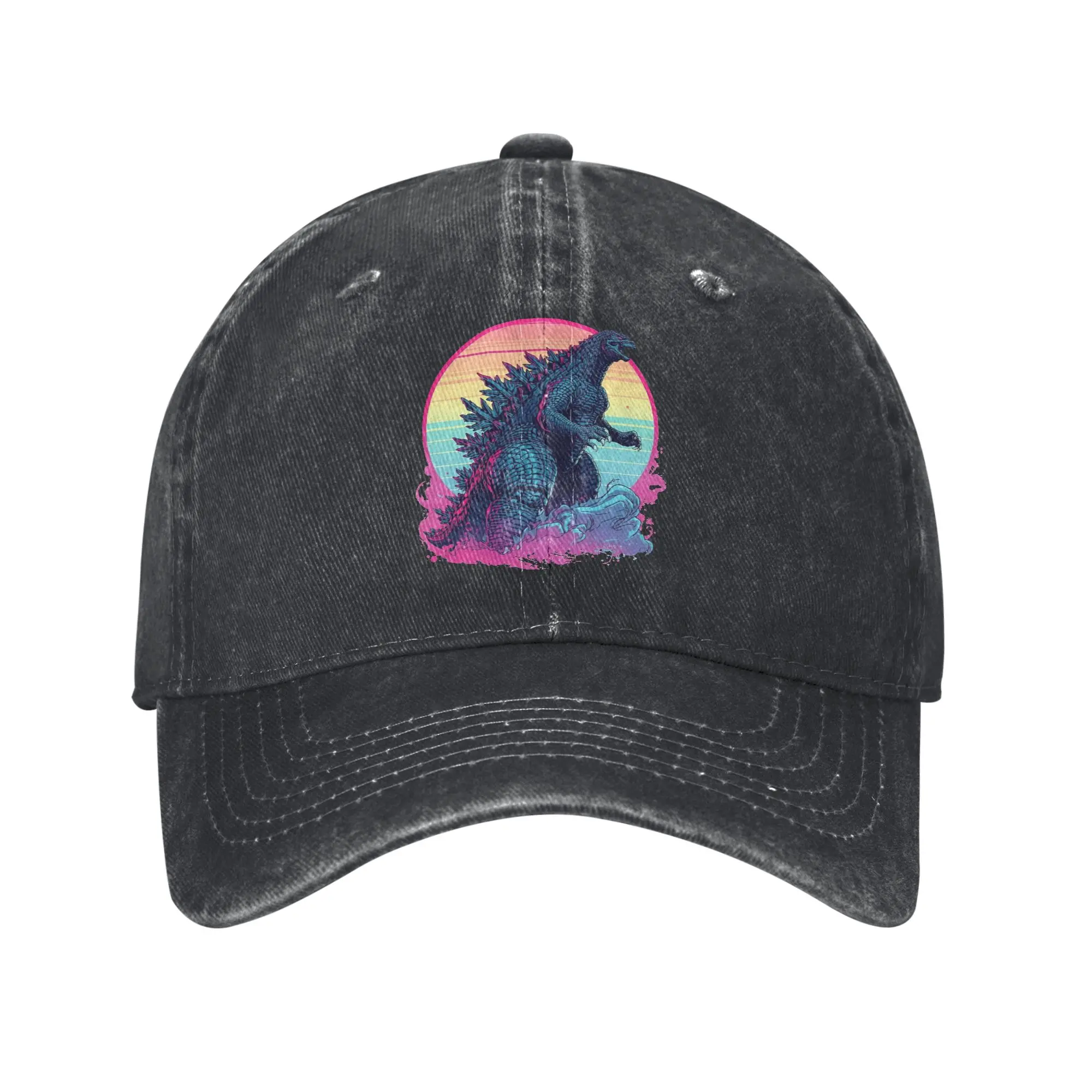 Фото Бейсболка Monster G-Godzillas, винтажная, из потертого денима, с эффектом стирки, унисекс, для активного отдыха, летняя, подарочная кепка №1