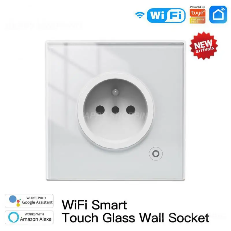 

WiFi Tuya Smart 16A Socket Glass Panel Outlet Power Monitor Touch Plug Relay Status Light Mode Adjustable Smart Life App Alexa