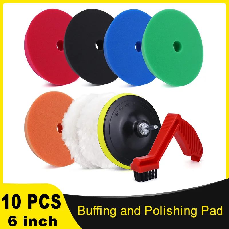 10 Pcs Buffing and Polishing Pad Kit 6 inch Orbital Buffer P