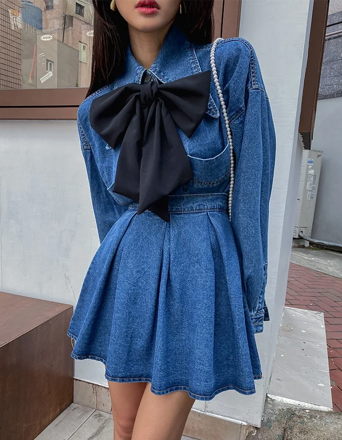 

The spot! Han Guodong door brim big bowknot joker bust skirt of tall waist umbrella skirt suits autumn shirt