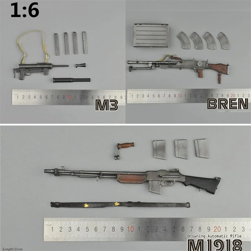 1/6 Scale ZY2003/4/5 Model Accessory US Army Machine Gun M3 BREN Submachine Grease Mini Dolls Weapon for 12 Inch Action Figure