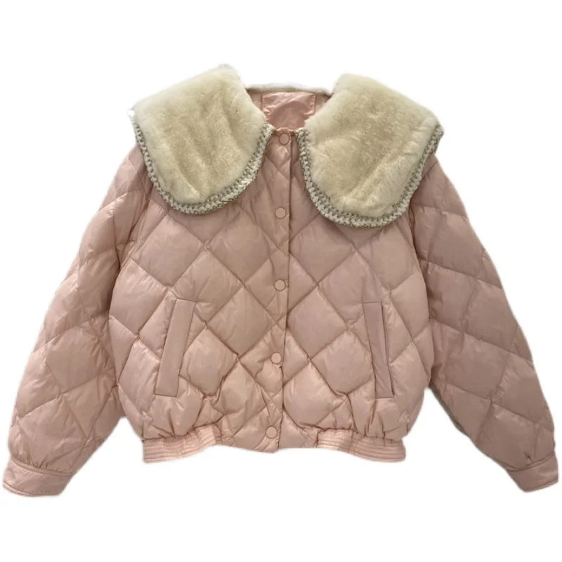 New Women Rabbit Fur Patchwork Down Jacket Casual Style Autumn Winter Coats And Parkas Female Outwear