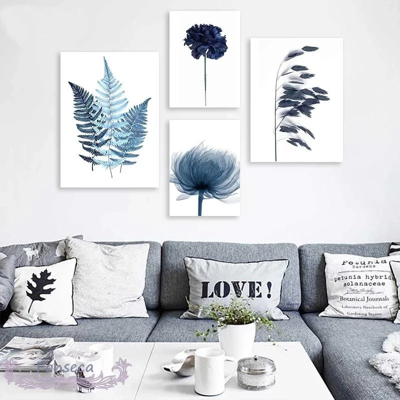 

Watercolor Blue Plant Leaf Flower Poster And Prints Botanical Canvas Painting Living Room Bedroom Home Decor HD Wall Art Picture