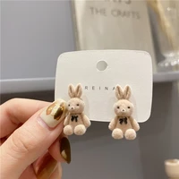 925 silver needle cute plush bear pendant stud earrings girl ladies korean fashion bear long sweater earrings cute jewelry