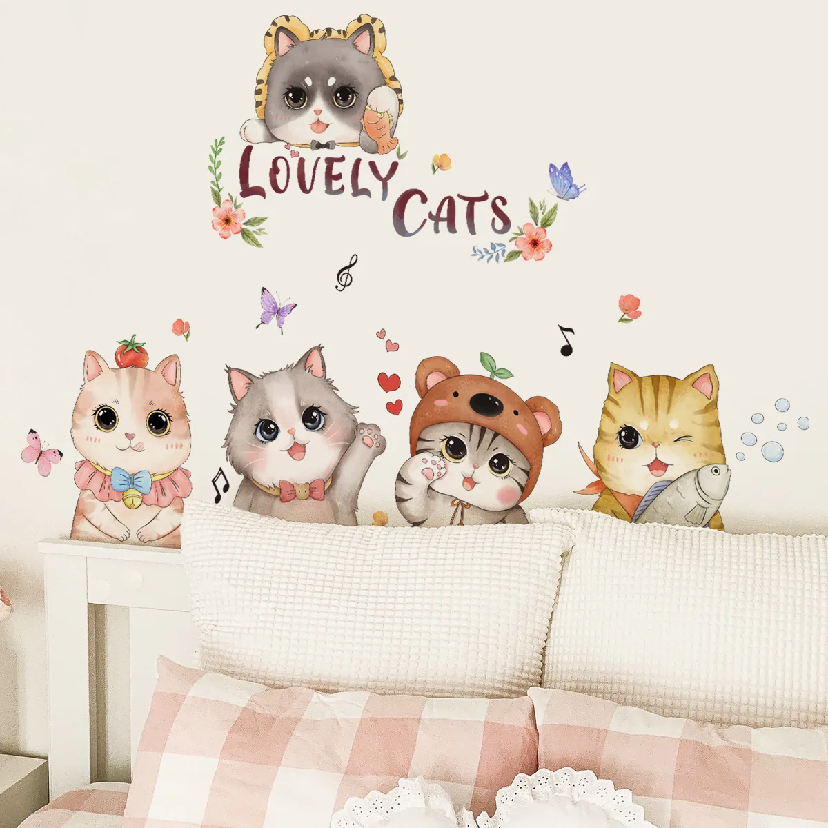 Обои с изображением кота самоклеящиеся английские милые кошки котенок бабочка