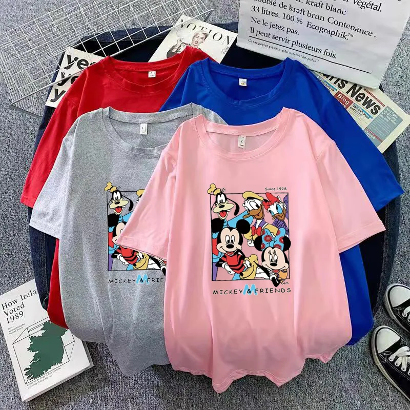 

Disney T-shirt Mickey Donald Duck New Summer Short-Sleeved T-shirt Women's Student Loose Plus Size Girl Trend Street T-shirt