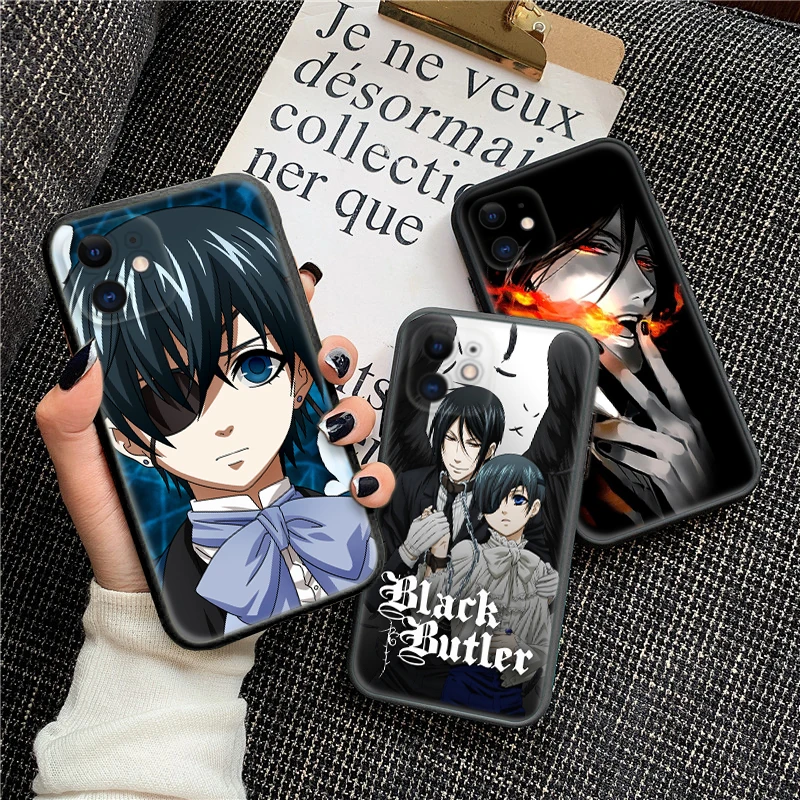 Черный Батлер Kuroshitsuji Мягкий силиконовый чехол для iPhone 15 14 Plus 13 12 11 X XS XR Pro Max Mini 8 7