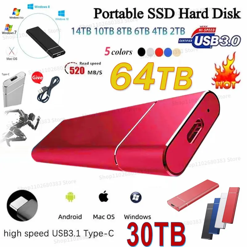 

Портативный внешний жесткий диск SSD 256 ТБ 64 ТБ 16 Тб 8 ТБ 4 ТБ