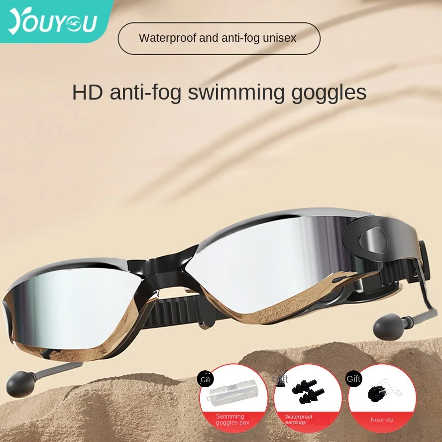 

Transparent Waterproof and Anti Fog Men's and Women's Universal Large Frame Electroplating Swimming Goggles Fashion Glasses