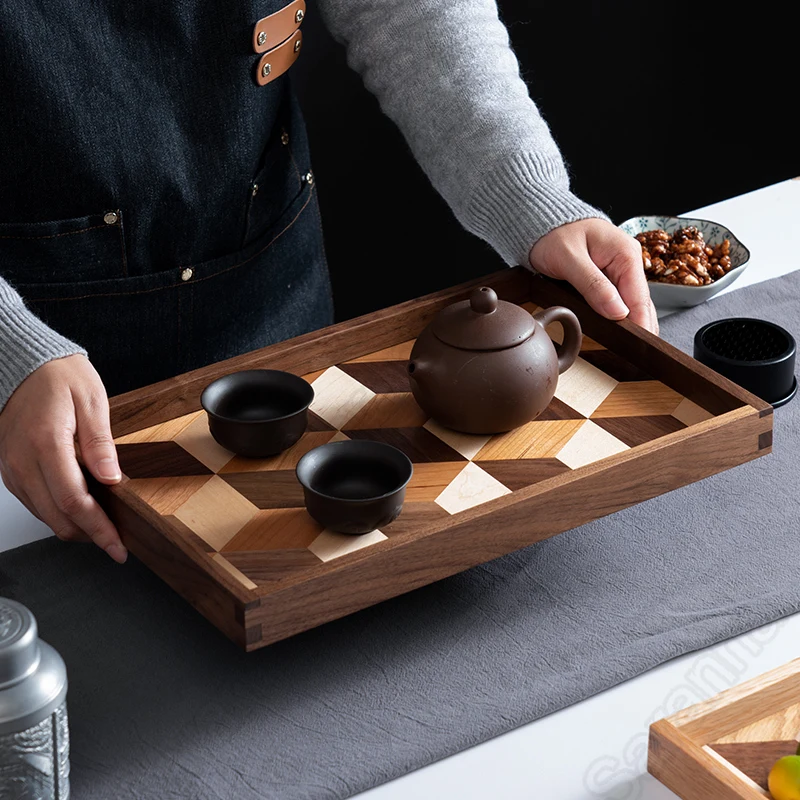 

Upscale Simple Serving Tray Living Room Solid Wood Light Luxury Snack Container Tea Sets Tray Bedroom Organizer for Cosmetics