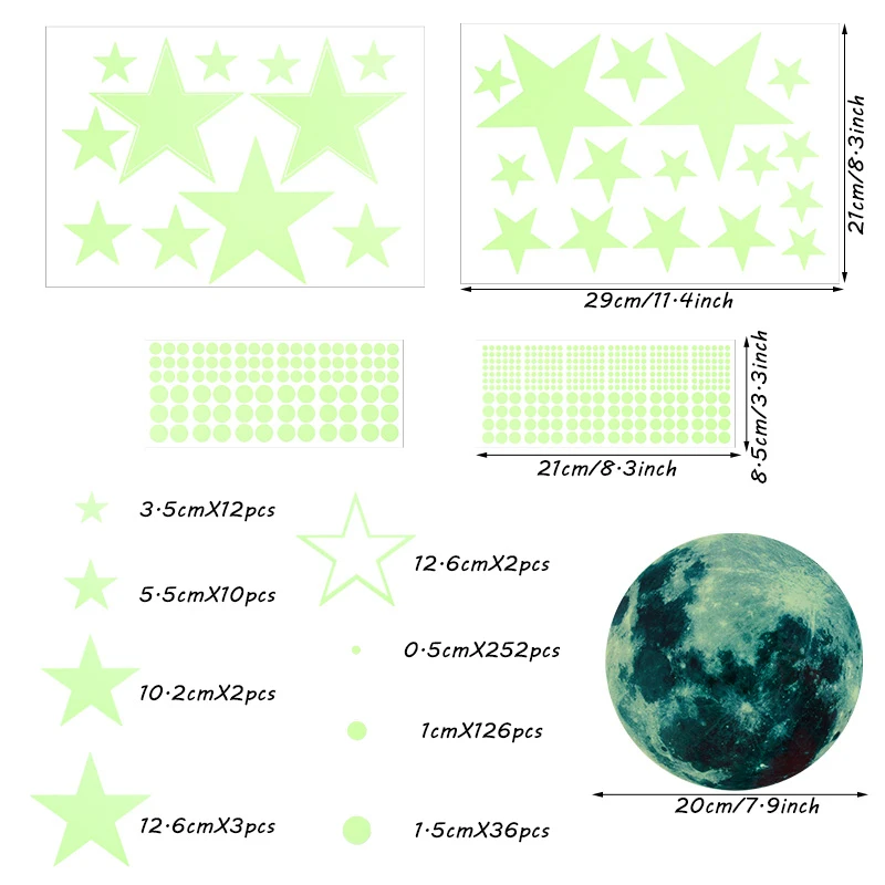 444pcs/set Luminous Moon Star Wall Sticker Glow In The Dark Fluorescent Wall Art Decals For Home Kids Bedroom Ceiling Decoration images - 6