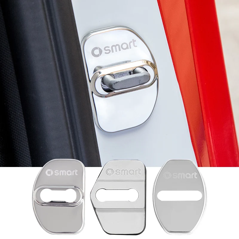 

2Pcs Car Metal Alloy Door Lock Cover Silver Protection Sticker For Smart 450 451 453 Fortwo Forfour Car Decorations Accessories