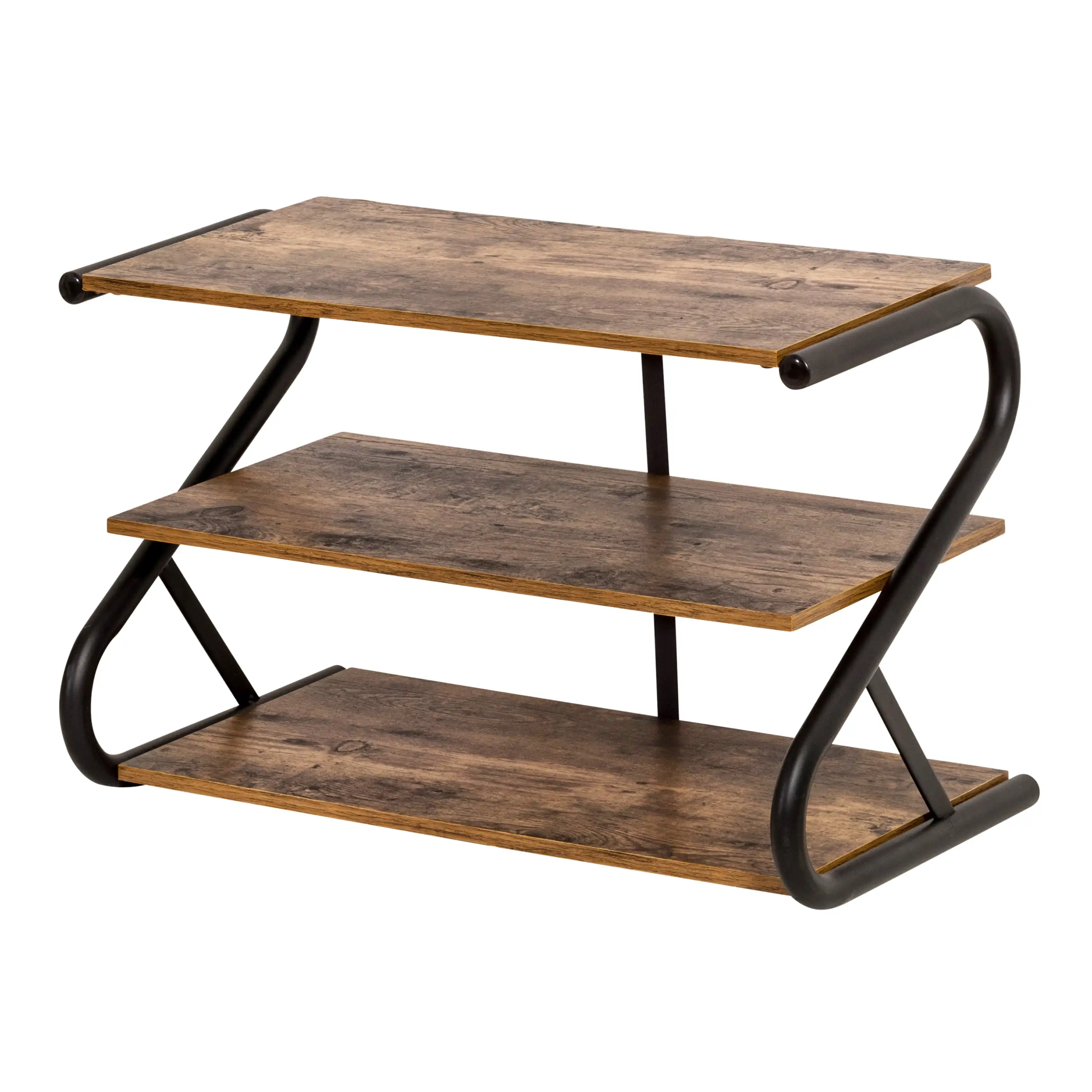

3-Shelf Z-Frame Wooden Shoe Rack with Matte Black Metal
