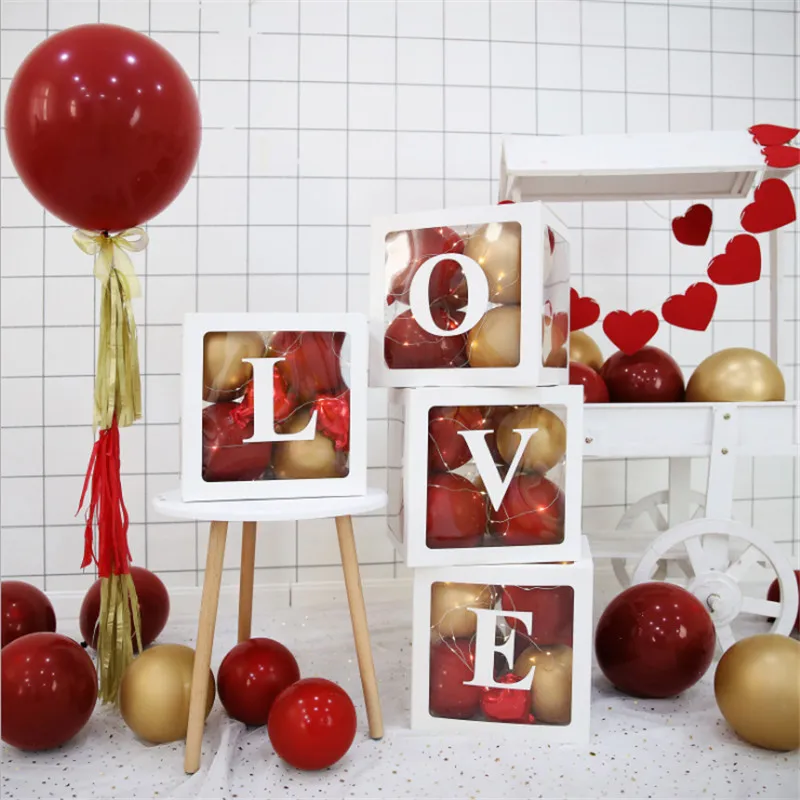 A-Z Letter Name Transparent Balloon Box BABY ONE LOVE Boy Girl Party Gift Box Wedding Decoration Baby Shower Birthday Party DIY