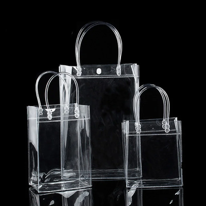 1Pcs Clear Tote Waterproof Bag PVC Transparent Shopping Bag Shoulder Handbag Environmentally Travel Storage Bag Shoes Bags