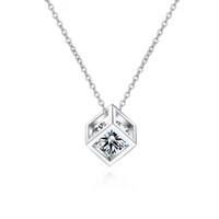 silver 925 necklace moissanite pendant cube dainty necklace for women elegant wedding party bridal fine jewelry