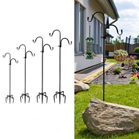 2pcs double shepherds hook heavy duty two sided garden pole adjustable hanger string light pole with 5 prong base