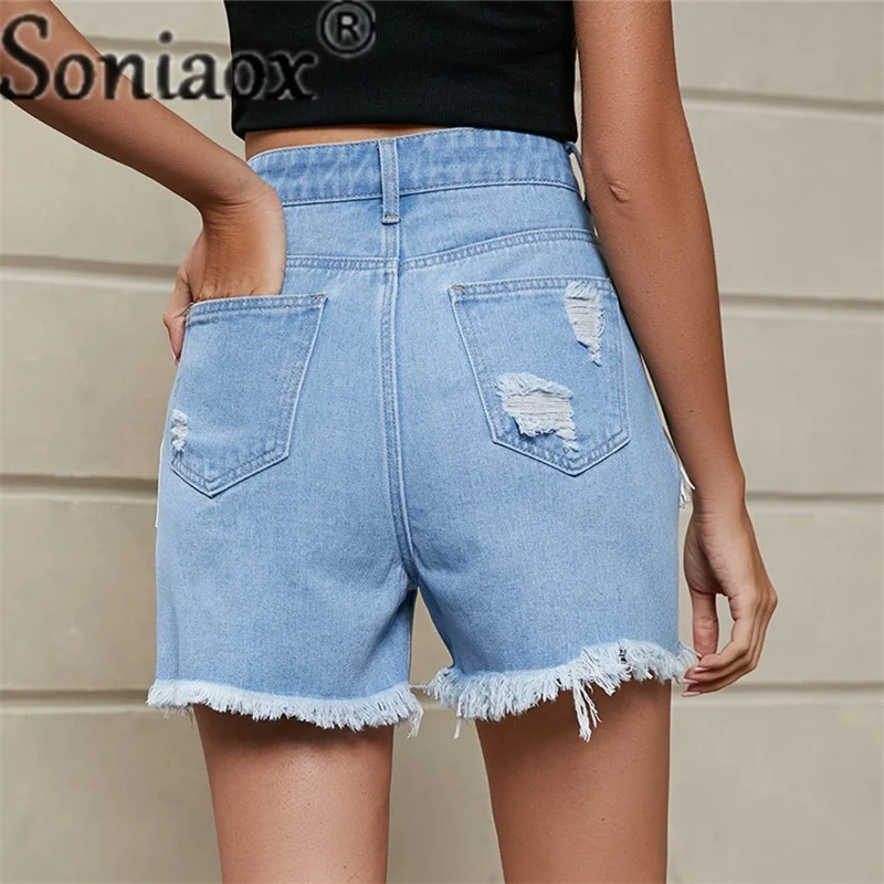 Fashion Broken Holes Splicing Tassels Denim Shorts Women's Street Casual Three-quarter Pants Female Daily Summer Straight Jeans