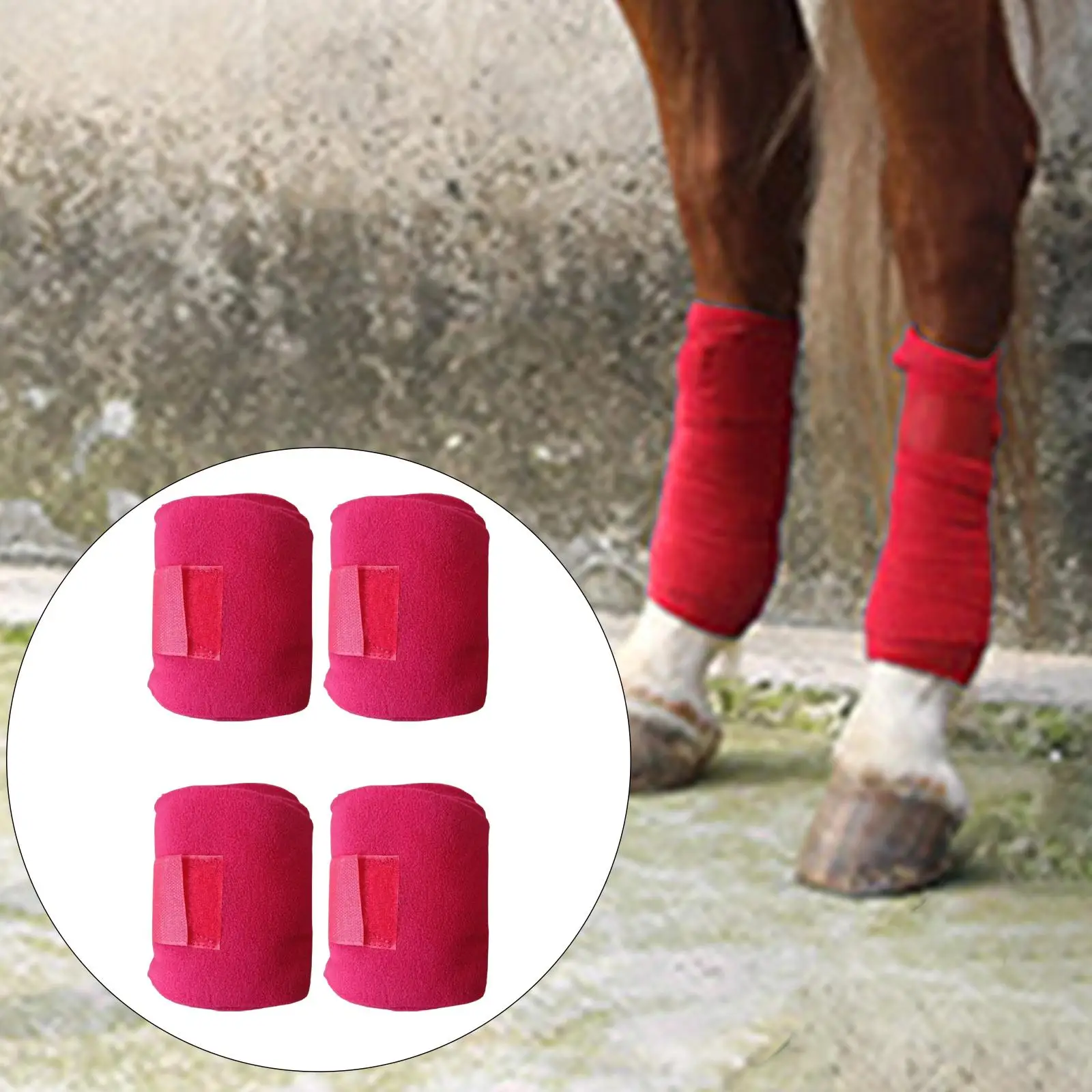 

4x Horse Leg Wraps Bandage Set Soft Plush Pony Legging Wrap Riding Racing Leg Guards Bandages Equestrian Accessories Red
