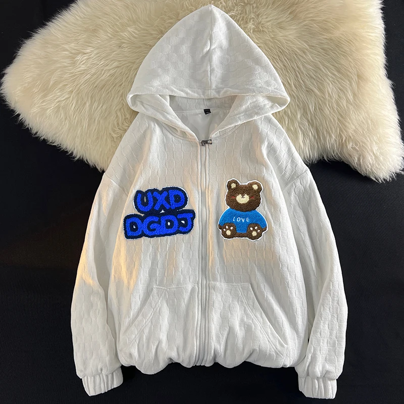 

High Quality New Fashion Men's Jackets Solid Color Bear Letter Patterned Autumn Windproof Breathable Long Rib Sleeve Youth Coat