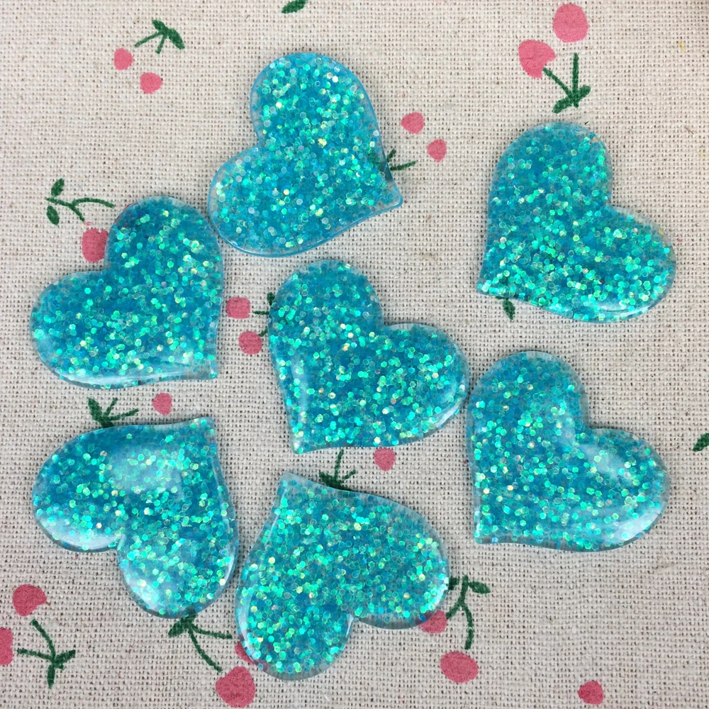 

10Pieces Flat Back Resin Cabochon Kawaii Heart Filled Glitter DIY Flatback Scrapbooking Decorative Craft For Phone Case:32*37mm