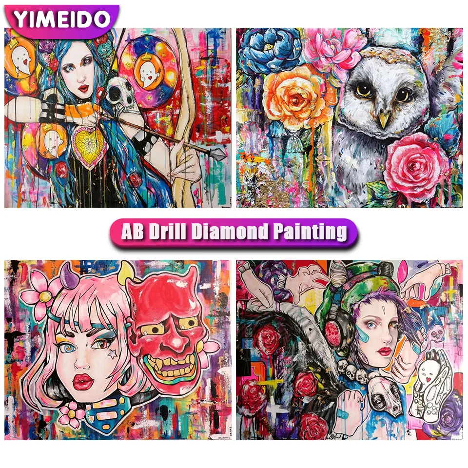 

YIMEID 5D Diy AB Diamond Painting Girl Rhinestones Picture Full Diamond Mosaic Embroidery Cartoon Cross Stitch Kit Handicraft